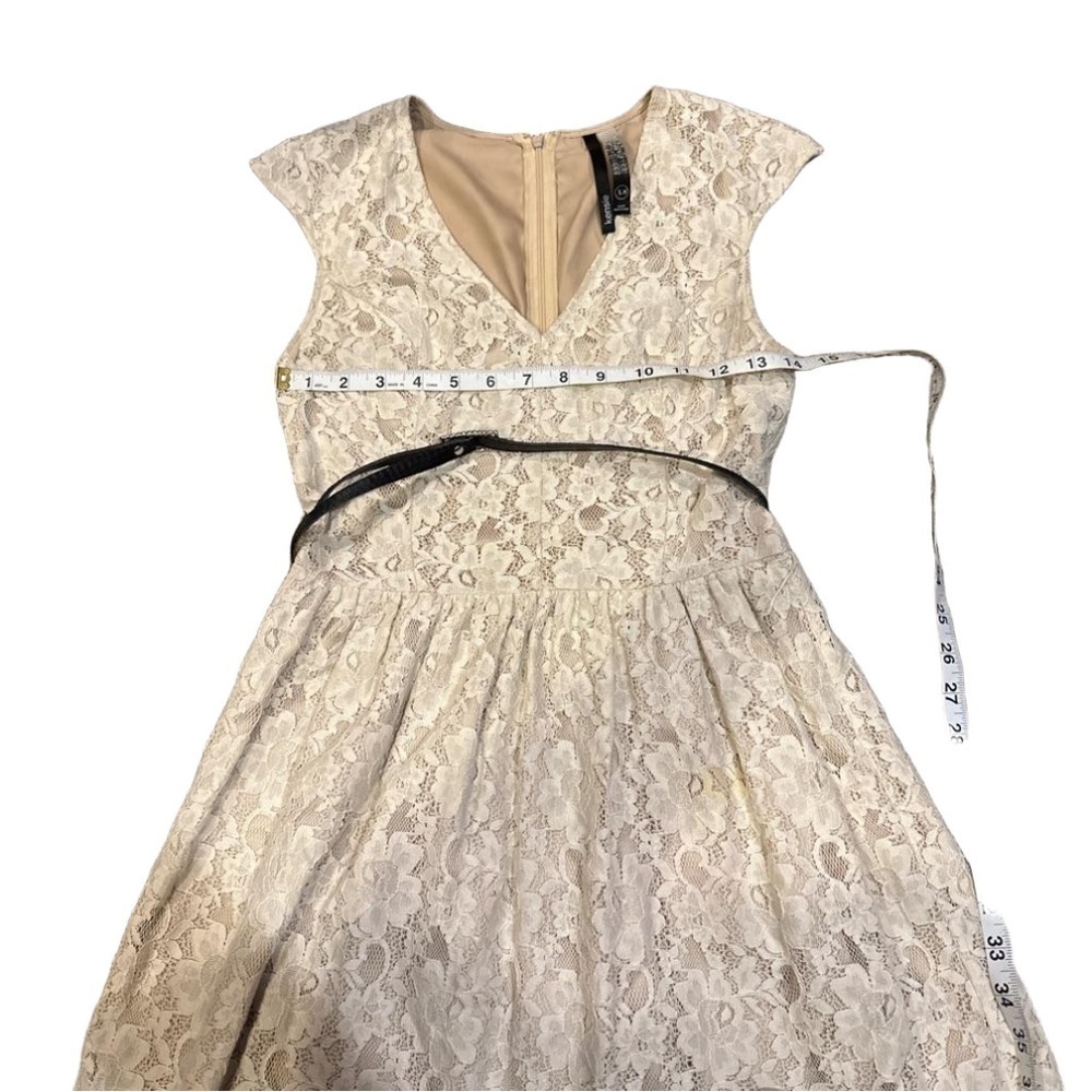 Kensie Cream Lace Dress with Black Belt - Picture 3 of 9